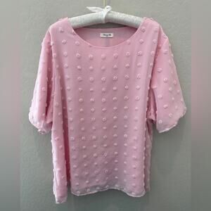 BLOOMING JELLY | Plus Size Pink Swiss Dot Textured Blouse Top | Size XXXL 3X